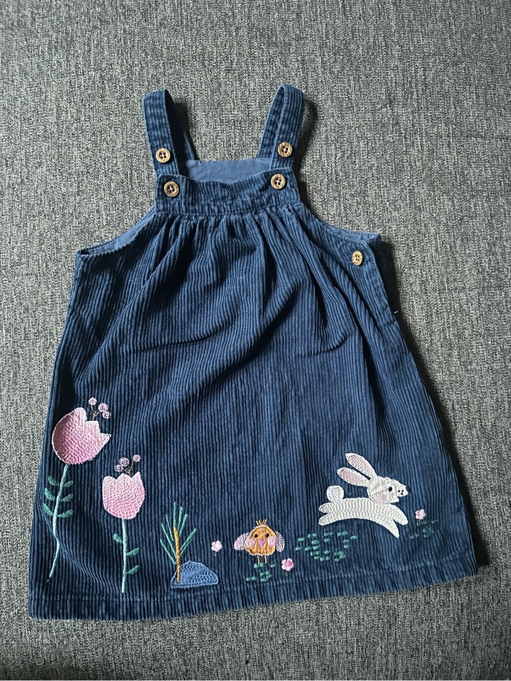 Marks & Spencer Navy Corduroy Dress with Bunny & Floral Embroidery